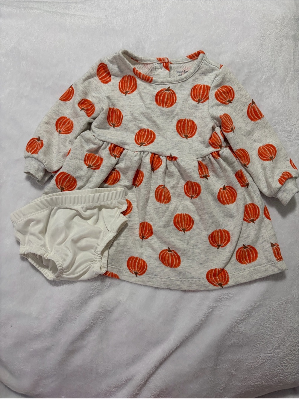 Carter's Gray Knit Pumpkin Print Dress with White Bloomers